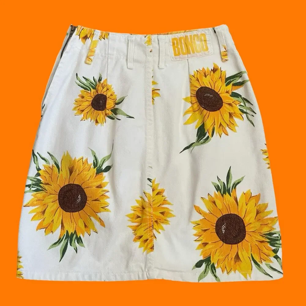 90's vintage sunflower denim high waisted mini skirt Size 3 bongo